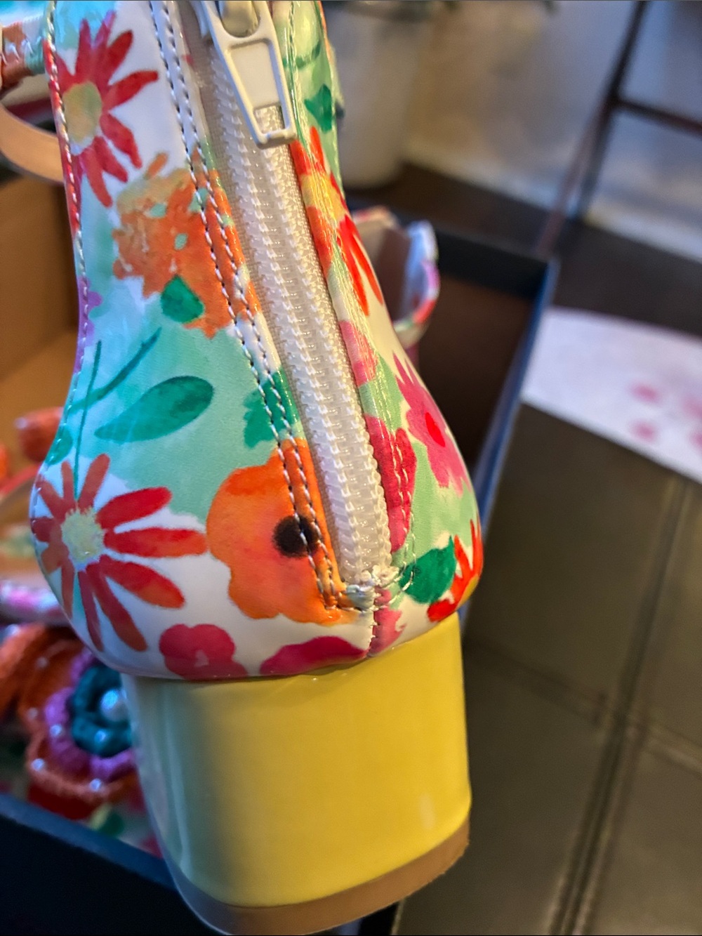 Betsey Johnson Orange Pink Green Floral Beaded Ankle-Strap Sandals - Picture 5 of 5